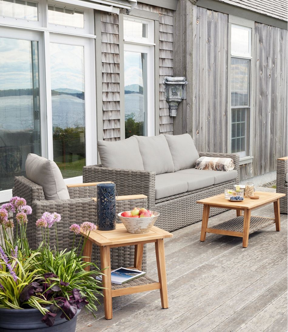Wicker Storage Sofa and Teak Coffee Table Set - L.L.Bean Latest