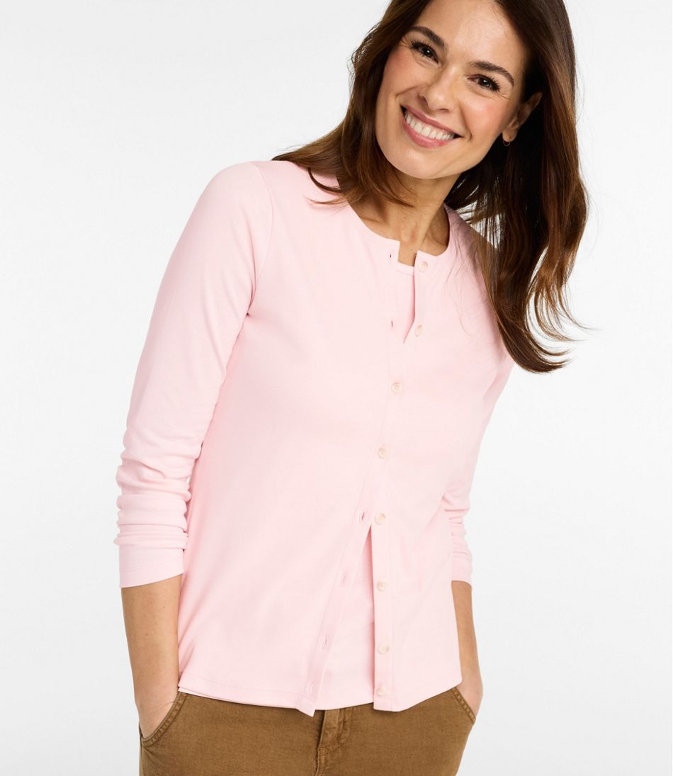 Women's Pima Cotton Tee, Long-Sleeve Crewneck Cardigan - L.L.Bean Everyday