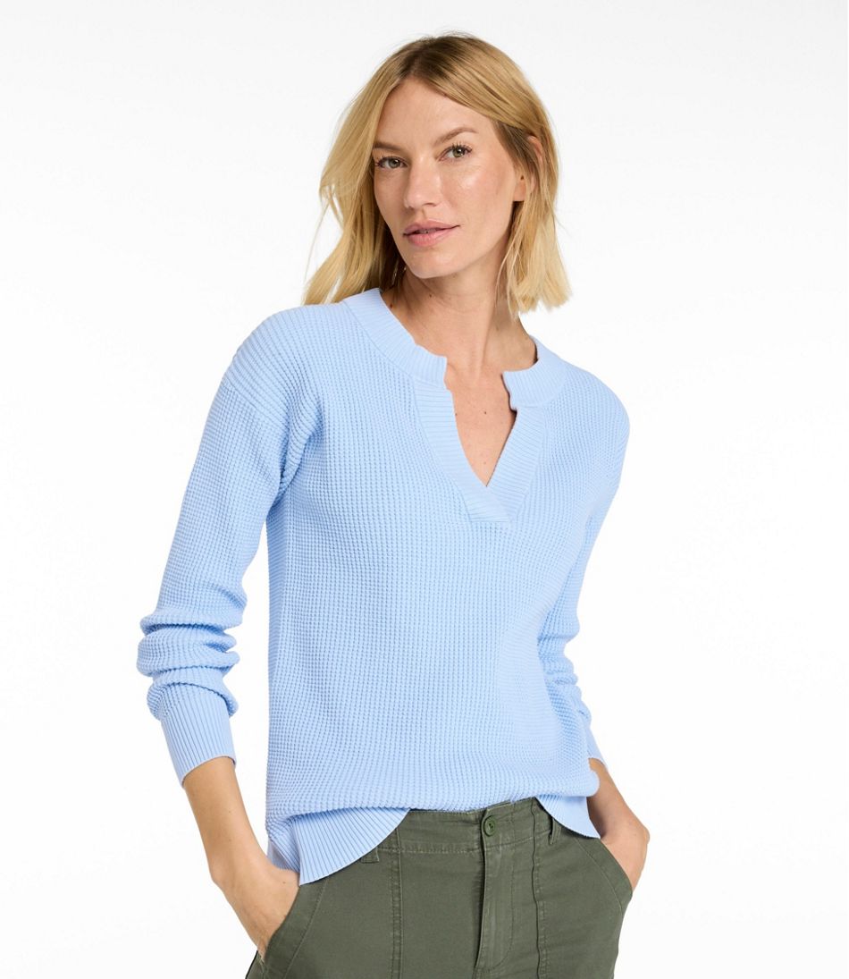 Women's Sunwashed Waffle Sweater, Splitneck - L.L.Bean Customer Favorite