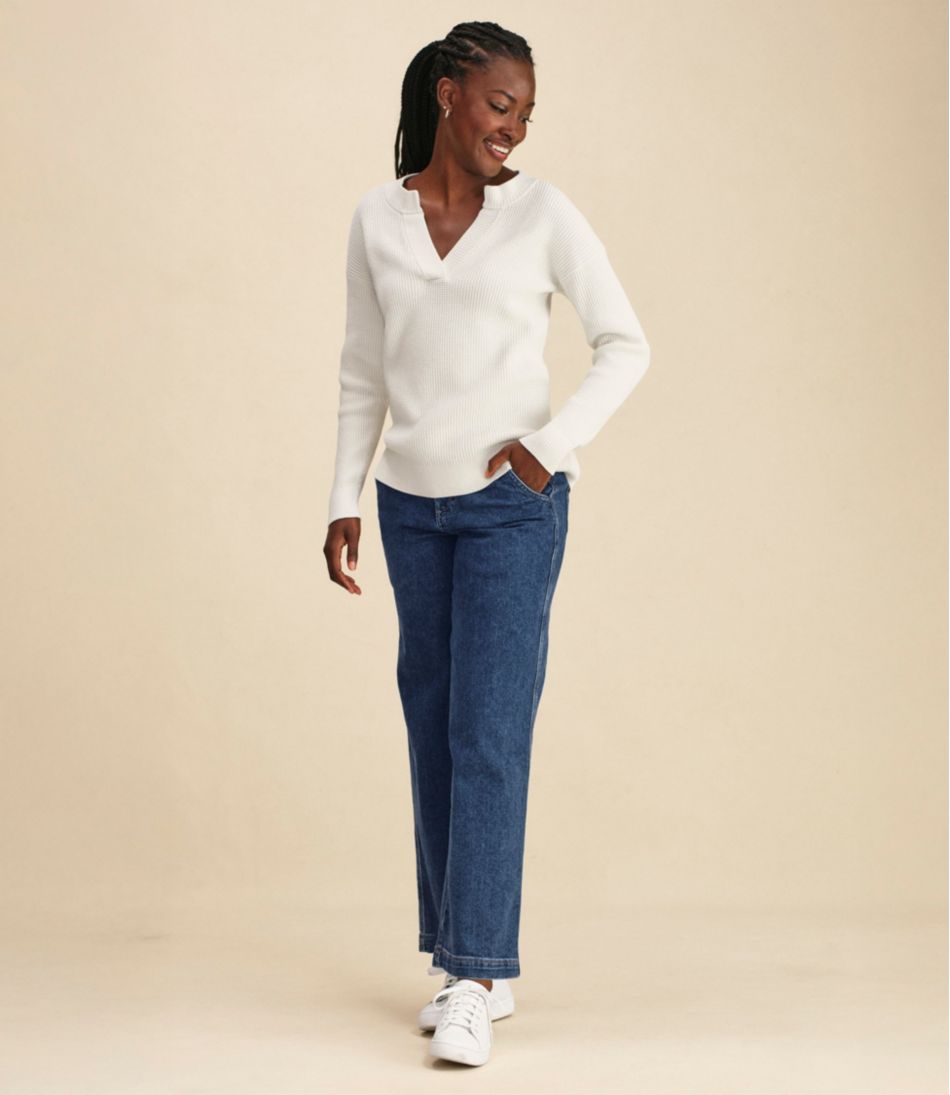 Women's Sunwashed Waffle Sweater, Splitneck - L.L.Bean Customer Favorite