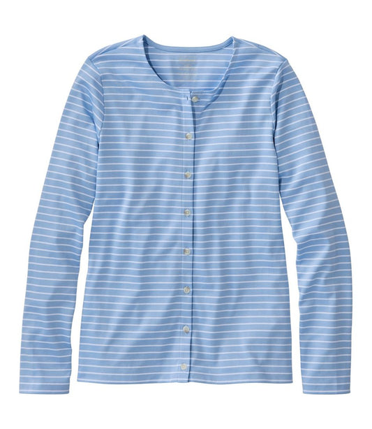 Women's Pima Cotton Tee, Long-Sleeve Crewneck Cardigan Stripe - L.L.Bean Essential