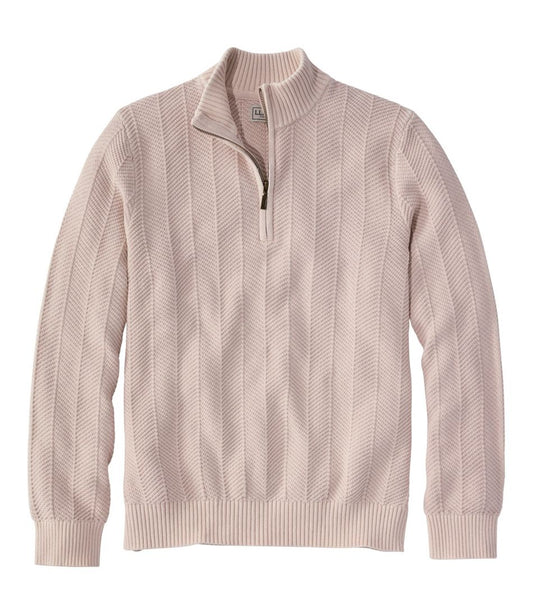 Men's Sunwashed Textured Cotton Sweater, Herringbone 1/4 Zip - L.L.Bean Essential