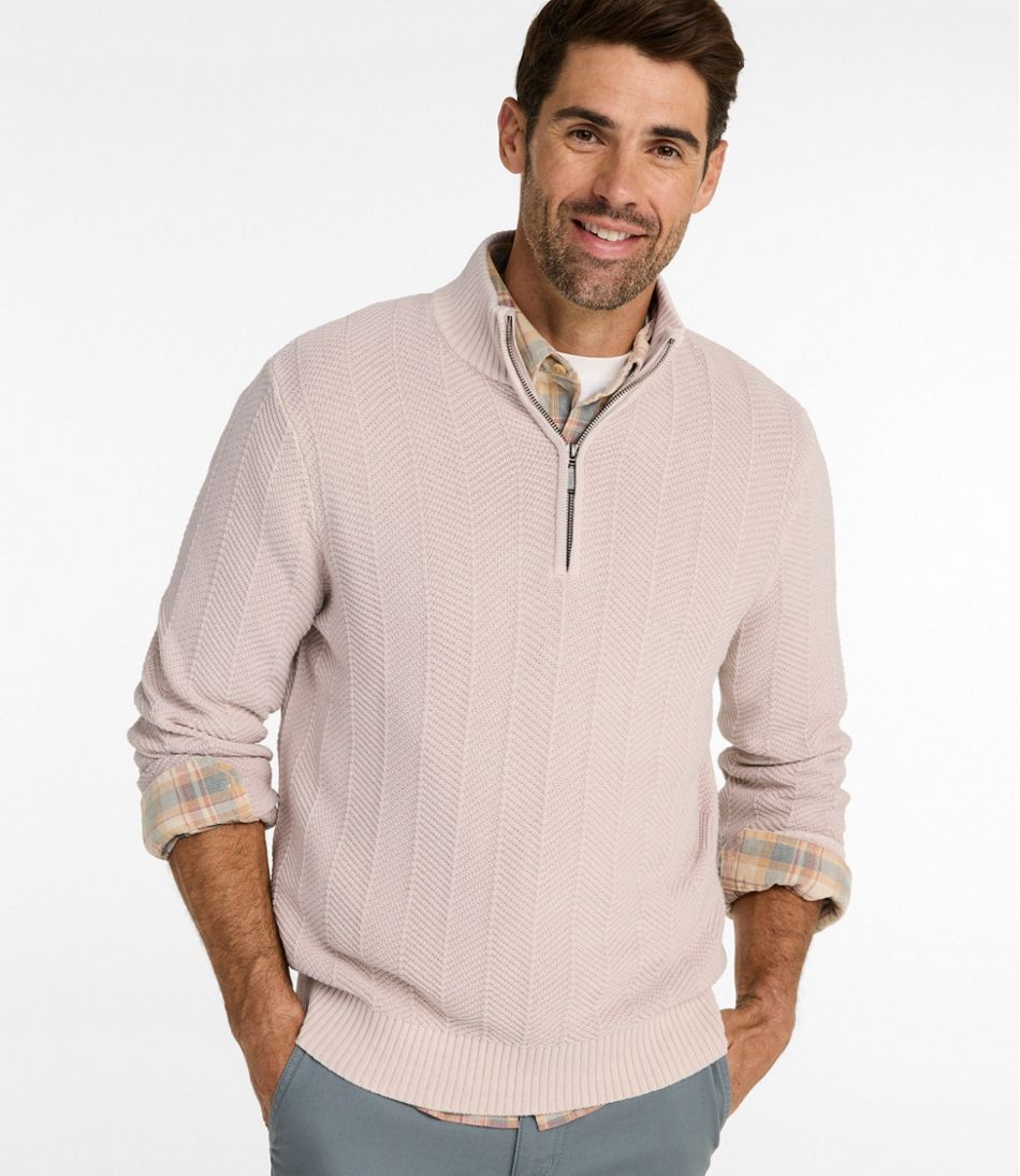 Men's Sunwashed Textured Cotton Sweater, Herringbone 1/4 Zip - L.L.Bean Essential