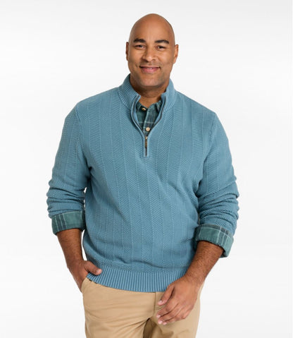 Men's Sunwashed Textured Cotton Sweater, Herringbone 1/4 Zip - L.L.Bean Essential