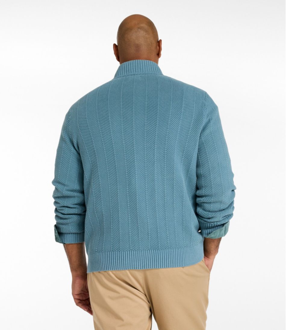 Men's Sunwashed Textured Cotton Sweater, Herringbone 1/4 Zip - L.L.Bean Essential