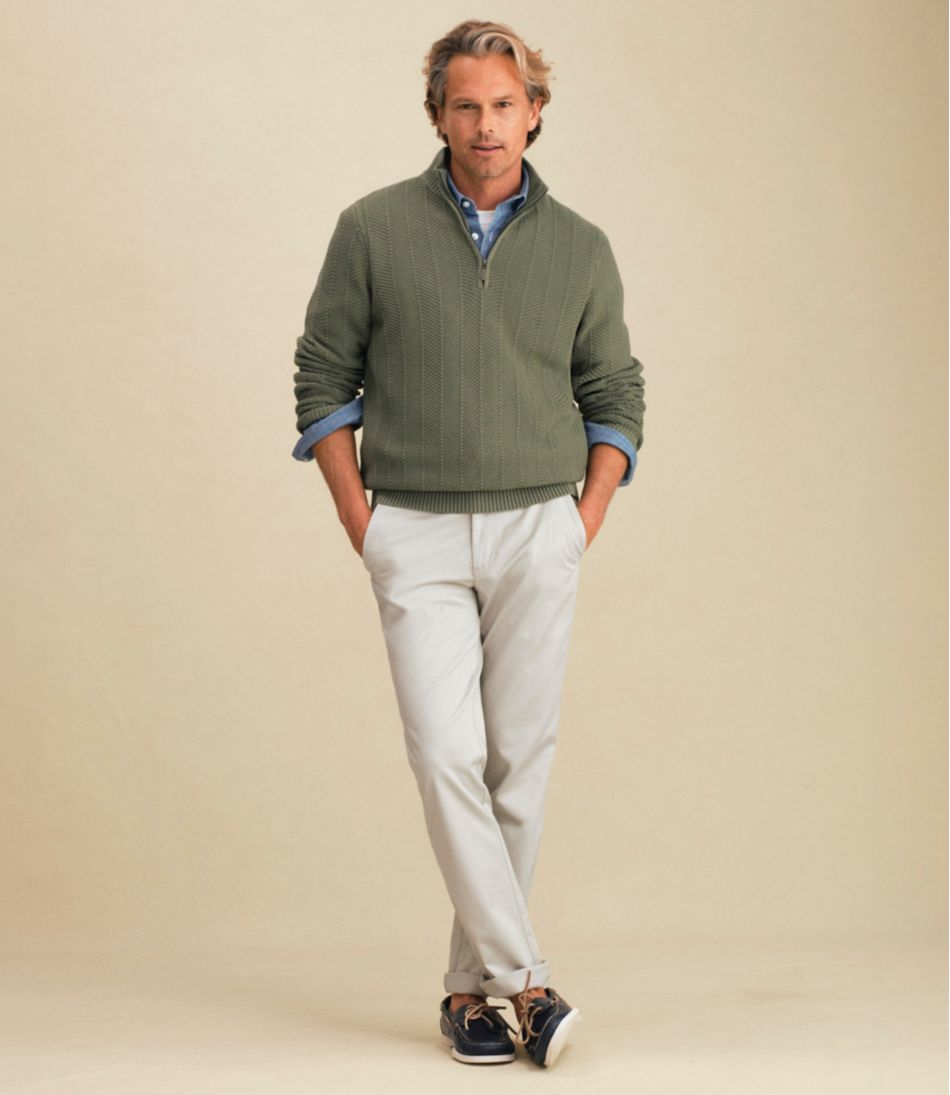 Men's Sunwashed Textured Cotton Sweater, Herringbone 1/4 Zip - L.L.Bean Essential