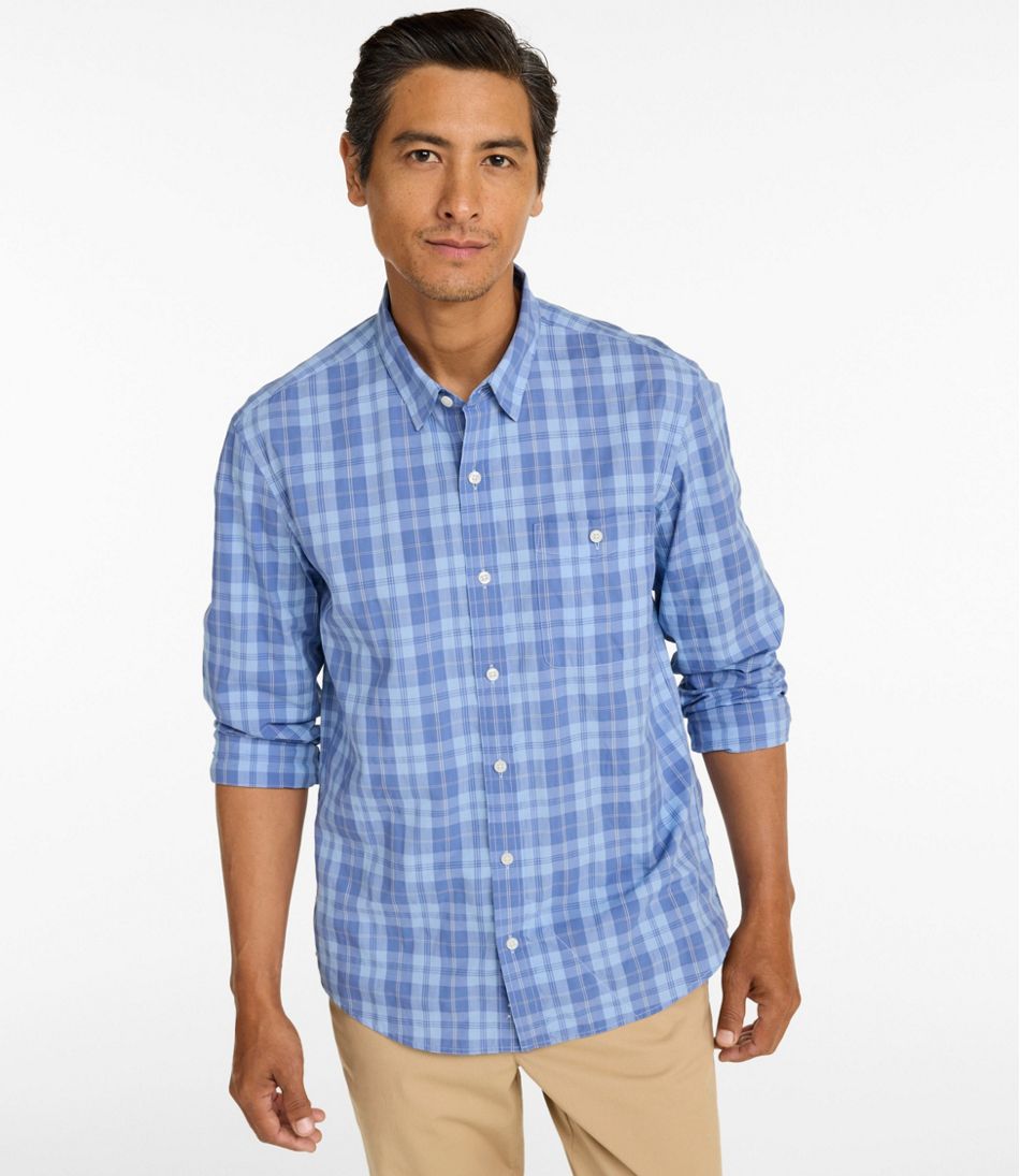 Men's Comfort Stretch Performance® Chambray Shirt, Long-Sleeve, Slightly Fitted Untucked Fit, Plaid - L.L.Bean Classic