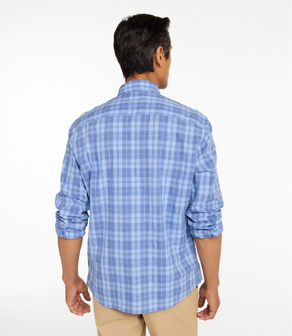 Men's Comfort Stretch Performance® Chambray Shirt, Long-Sleeve, Slightly Fitted Untucked Fit, Plaid - L.L.Bean Classic