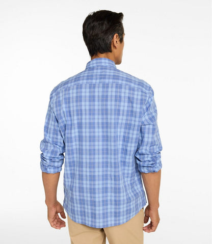 Men's Comfort Stretch Performance® Chambray Shirt, Long-Sleeve, Slightly Fitted Untucked Fit, Plaid - L.L.Bean Classic