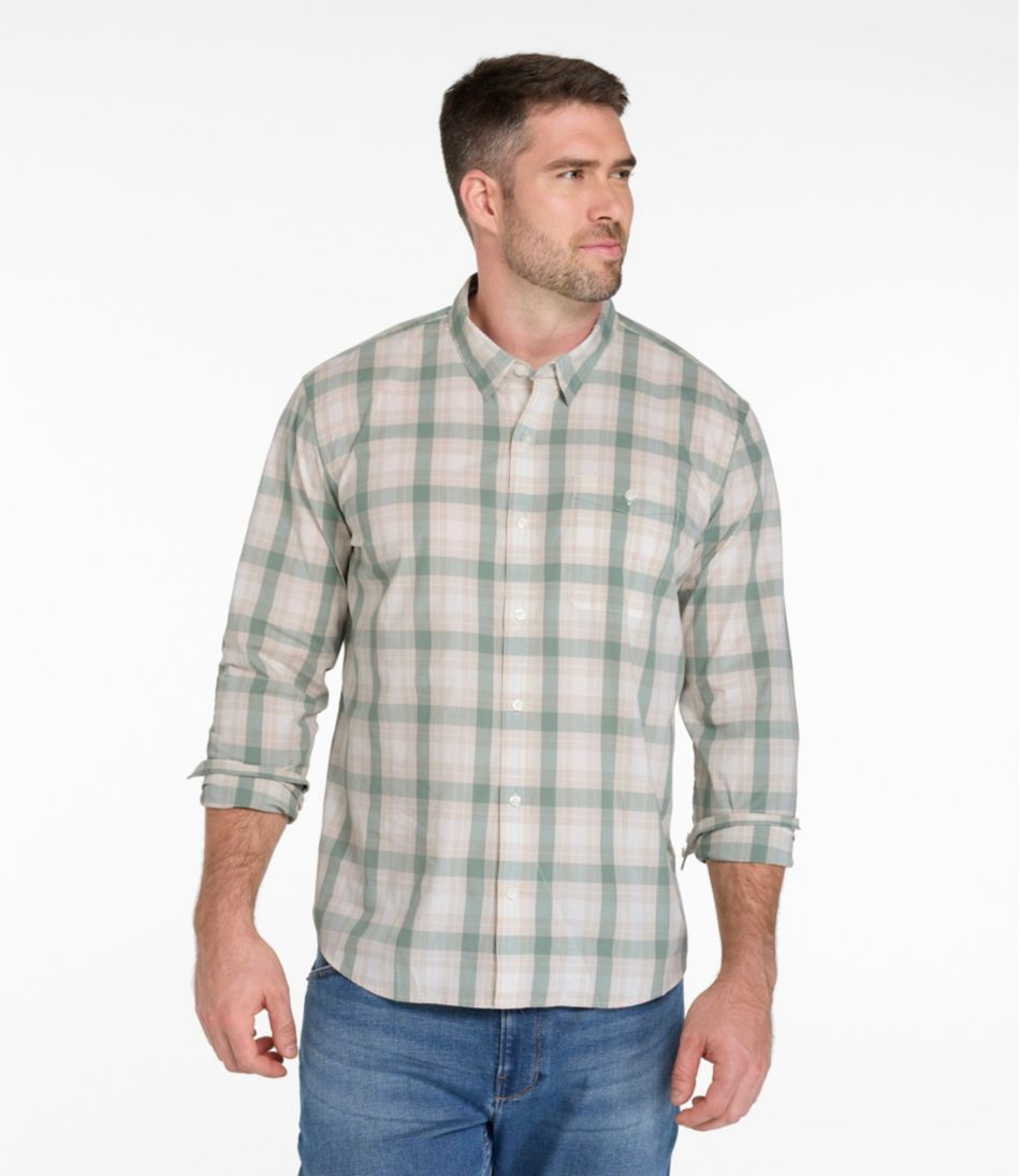 Men's Comfort Stretch Performance® Chambray Shirt, Long-Sleeve, Slightly Fitted Untucked Fit, Plaid - L.L.Bean Classic