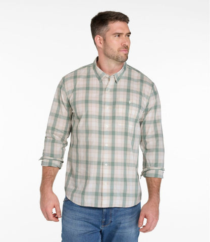 Men's Comfort Stretch Performance® Chambray Shirt, Long-Sleeve, Slightly Fitted Untucked Fit, Plaid - L.L.Bean Classic