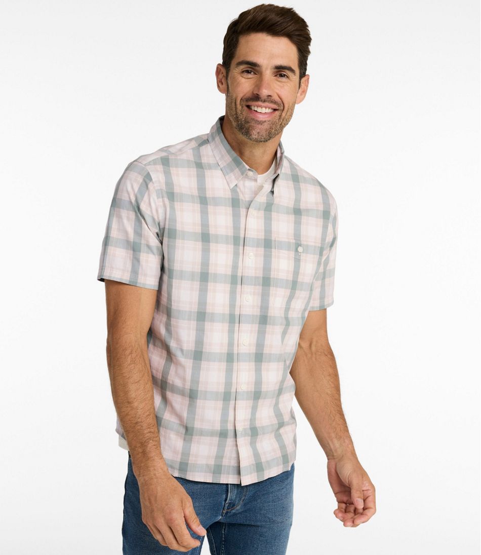 Men's Comfort Stretch Performance® Chambray Shirt, Short-Sleeve, Slightly Fitted Untucked Fit, Plaid - L.L.Bean Customer Favorite