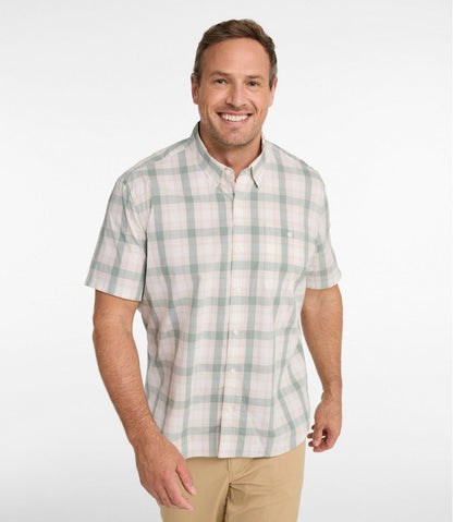 Men's Comfort Stretch Performance® Chambray Shirt, Short-Sleeve, Slightly Fitted Untucked Fit, Plaid - L.L.Bean Customer Favorite