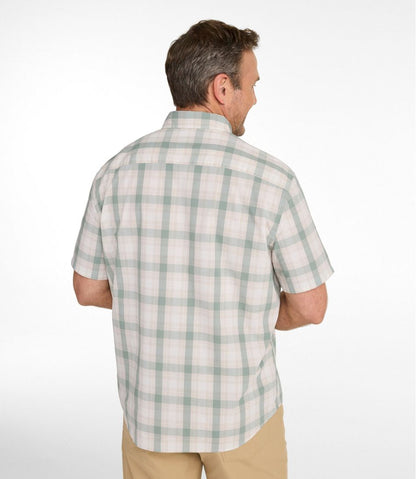 Men's Comfort Stretch Performance® Chambray Shirt, Short-Sleeve, Slightly Fitted Untucked Fit, Plaid - L.L.Bean Customer Favorite