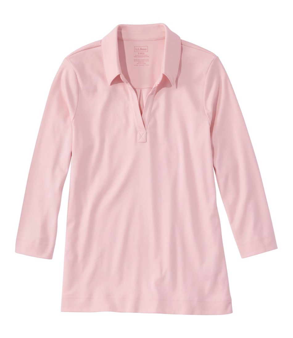 Women's Pima Cotton Tee, Three-Quarter-Sleeve Polo - L.L.Bean Essential