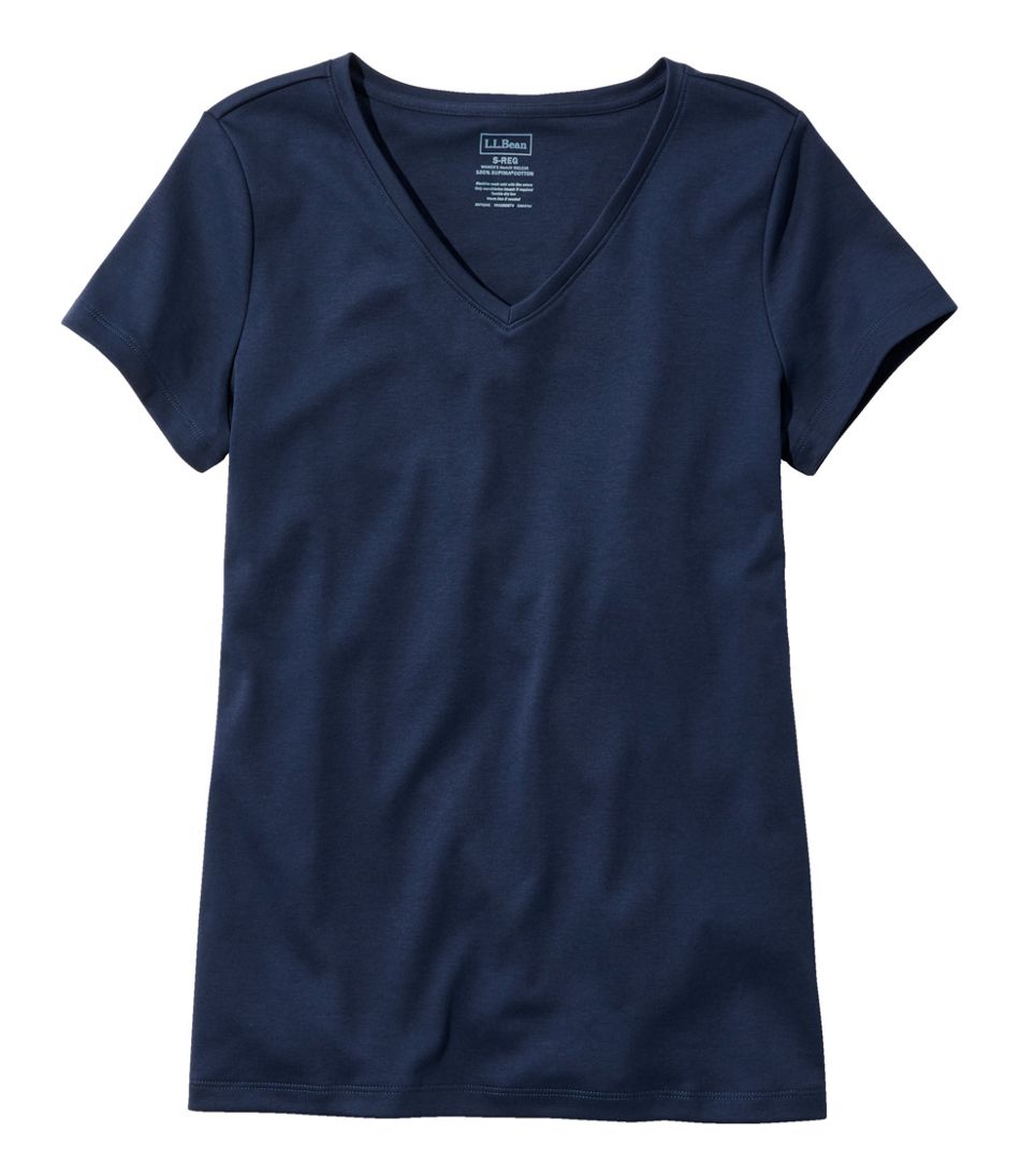 Women's Pima Cotton Shaped V-Neck, Short-Sleeve - L.L.Bean Value