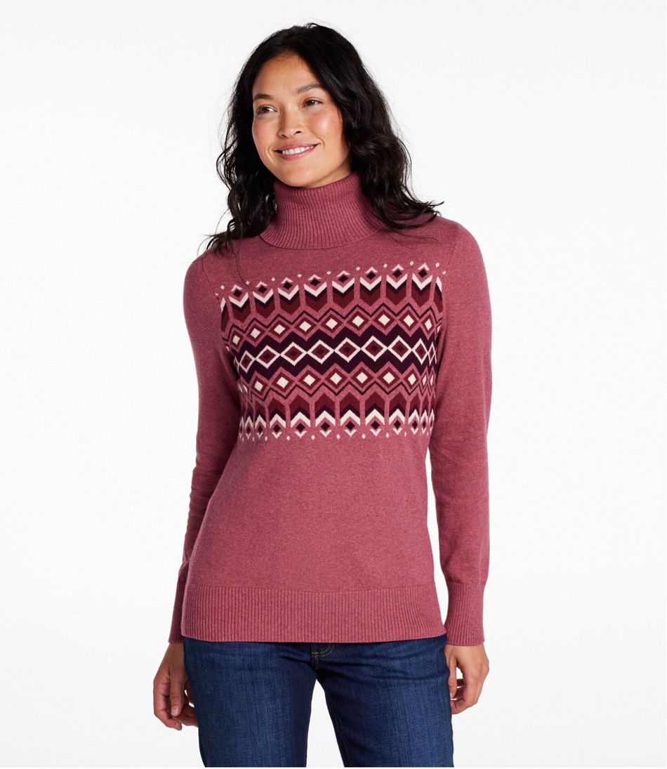 Women's Cotton/Cashmere Sweater, Turtleneck Intarsia - L.L.Bean Great Value