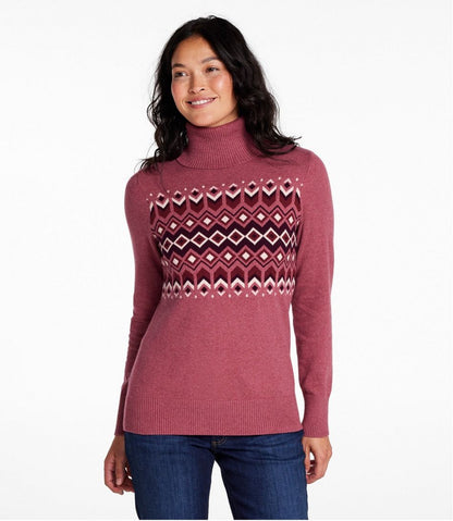 Women's Cotton/Cashmere Sweater, Turtleneck Intarsia - L.L.Bean Great Value