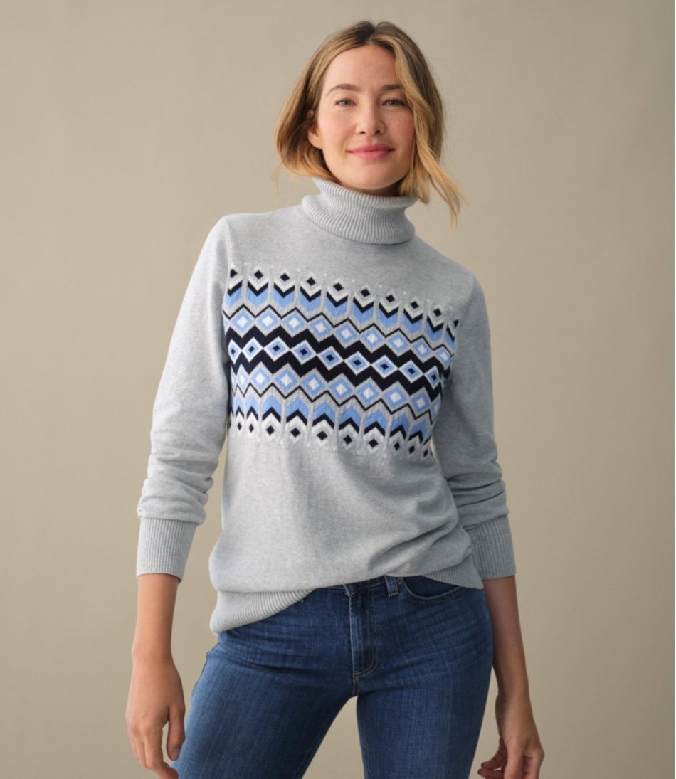Women's Cotton/Cashmere Sweater, Turtleneck Intarsia - L.L.Bean Great Value