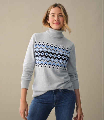 Women's Cotton/Cashmere Sweater, Turtleneck Intarsia - L.L.Bean Great Value