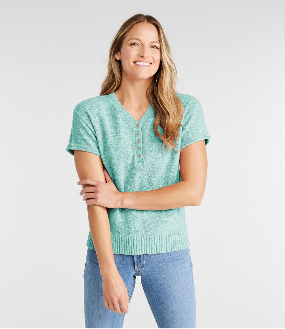 Women's Midweight Cotton Slub Sweater, Henley Short-Sleeve - L.L.Bean Everyday