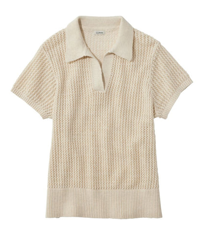Women's Organic Cotton Slub Pointelle Sweater, Polo - L.L.Bean Value