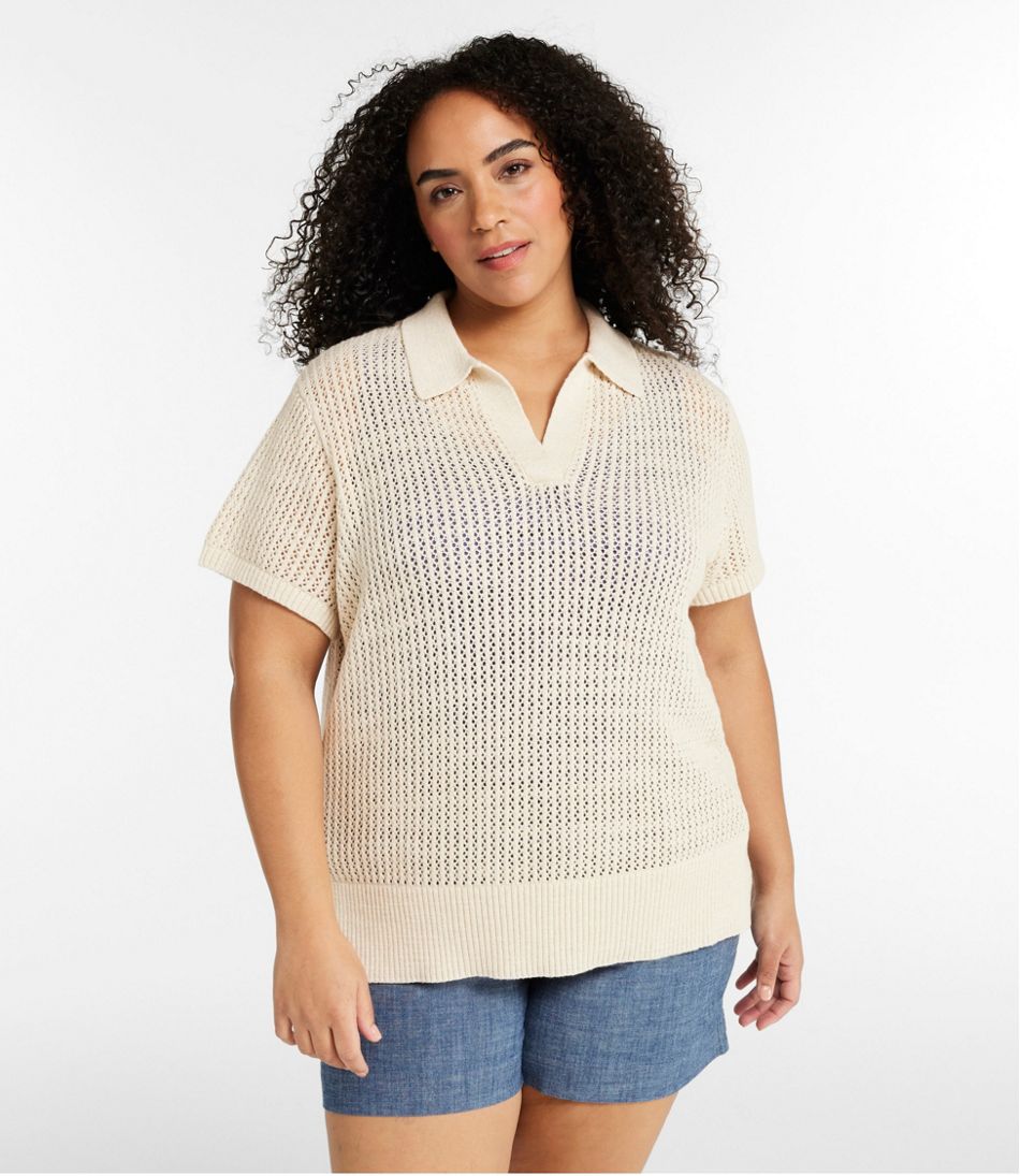 Women's Organic Cotton Slub Pointelle Sweater, Polo - L.L.Bean Value