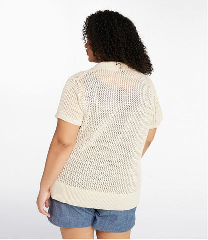 Women's Organic Cotton Slub Pointelle Sweater, Polo - L.L.Bean Value