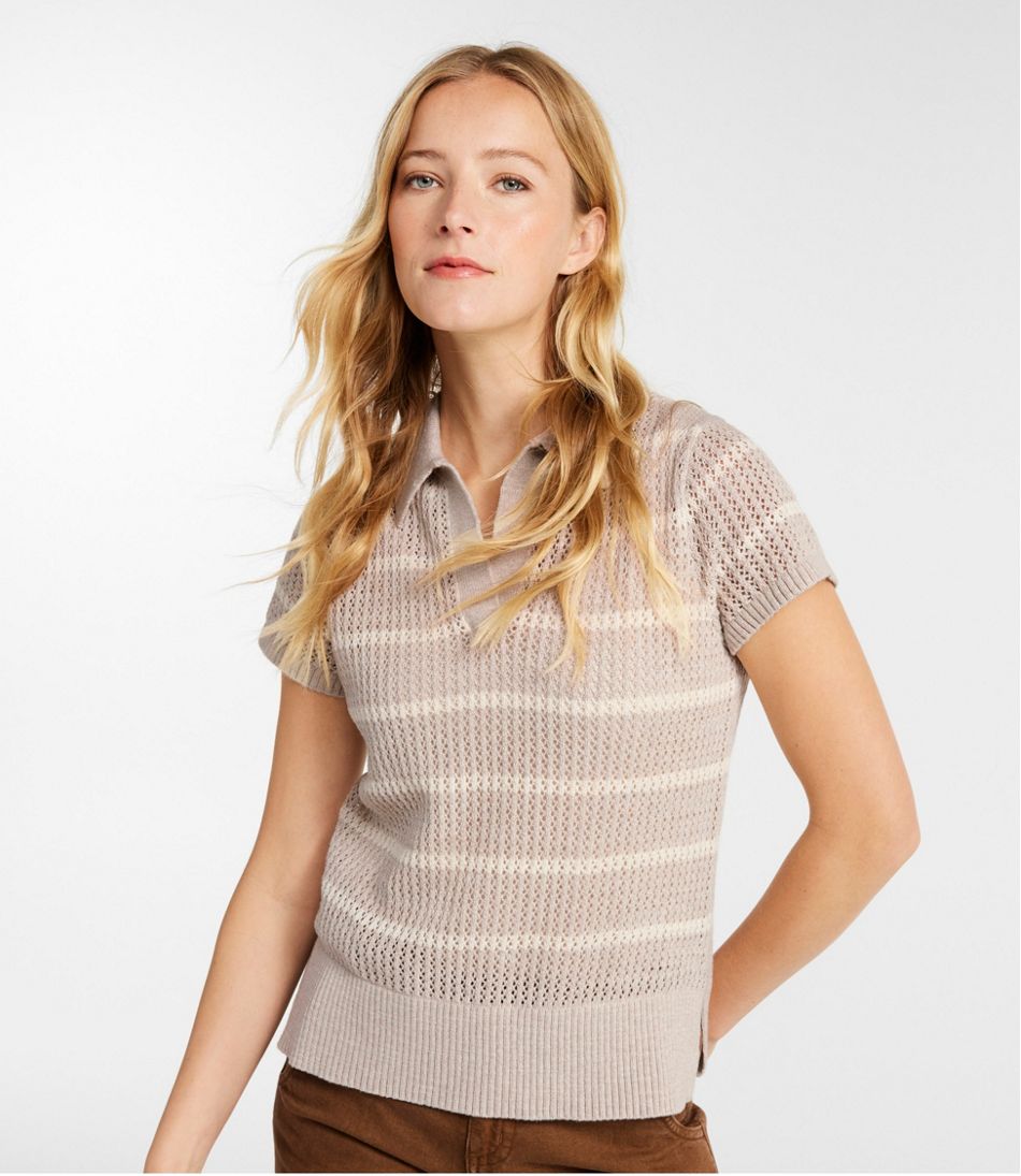Women's Organic Cotton Slub Pointelle Sweater, Polo - L.L.Bean Great Value