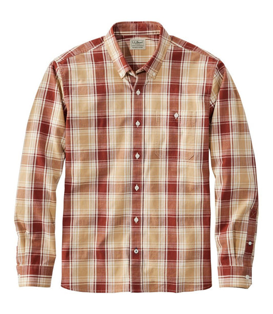 Men's Comfort Stretch® Chambray Shirt, Long-Sleeve, Slightly Fitted Untucked Fit, Plaid - L.L.Bean Essential