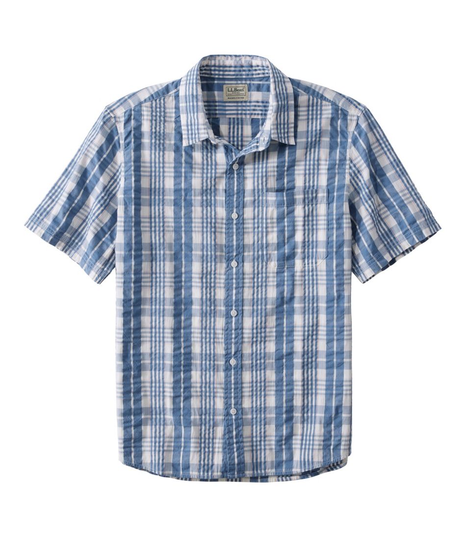 Men's Organic Cotton Seersucker Shirt, Short-Sleeve, Slightly Fitted, Plaid - L.L.Bean Great Value