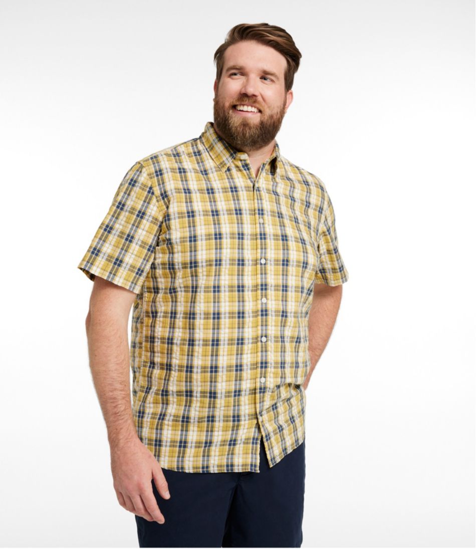 Men's Organic Cotton Seersucker Shirt, Short-Sleeve, Slightly Fitted, Plaid - L.L.Bean Great Value