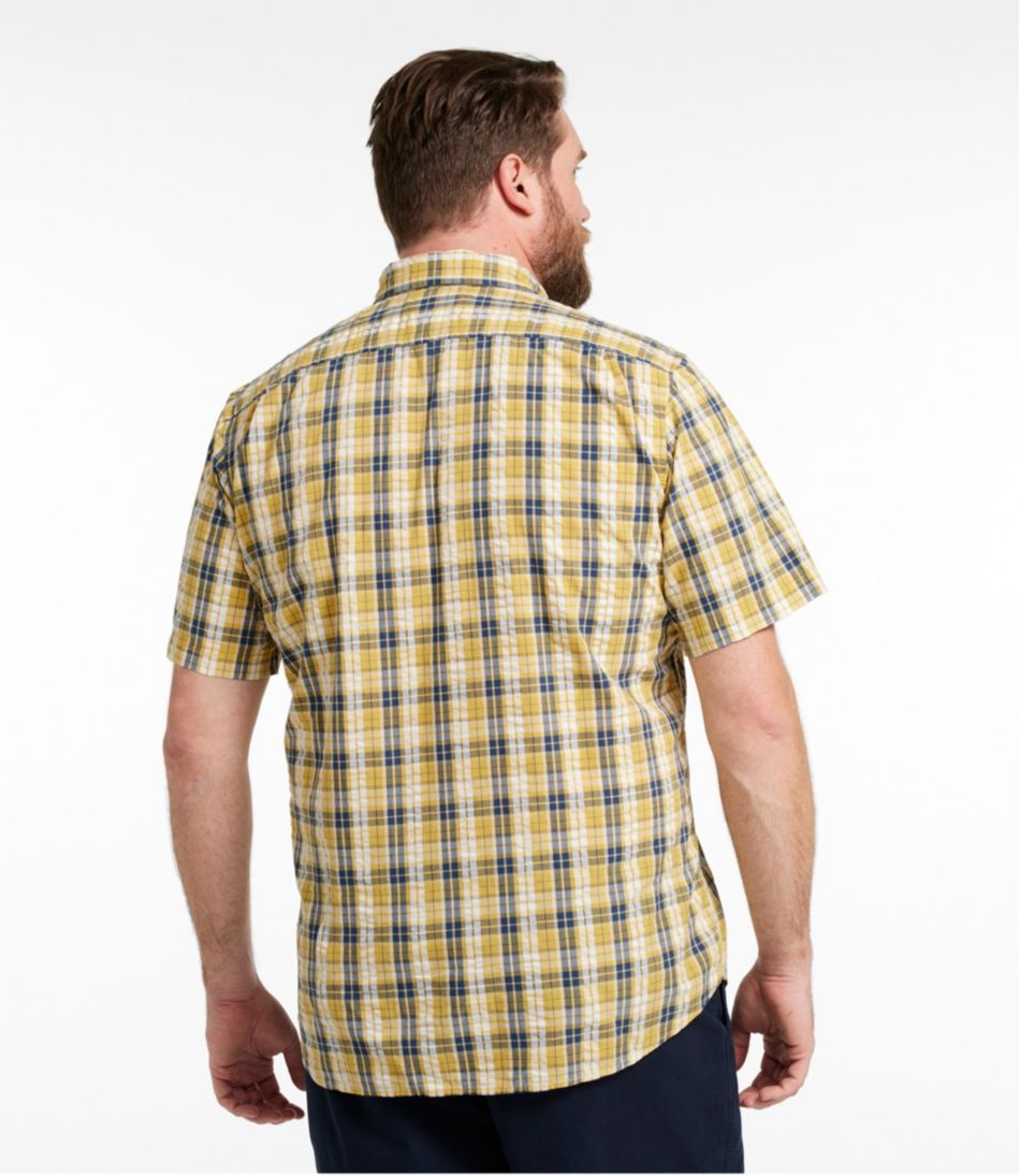 Men's Organic Cotton Seersucker Shirt, Short-Sleeve, Slightly Fitted, Plaid - L.L.Bean Great Value