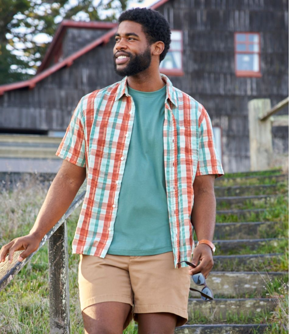 Men's Organic Cotton Seersucker Shirt, Short-Sleeve, Slightly Fitted, Plaid - L.L.Bean Great Value