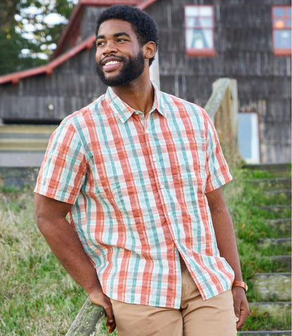 Men's Organic Cotton Seersucker Shirt, Short-Sleeve, Slightly Fitted, Plaid - L.L.Bean Great Value