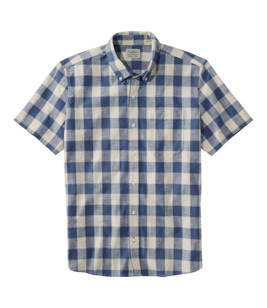 Men's Comfort Stretch® Chambray Shirt, Slightly Fitted Untucked Fit, Short-Sleeve, Plaid - L.L.Bean Great Value