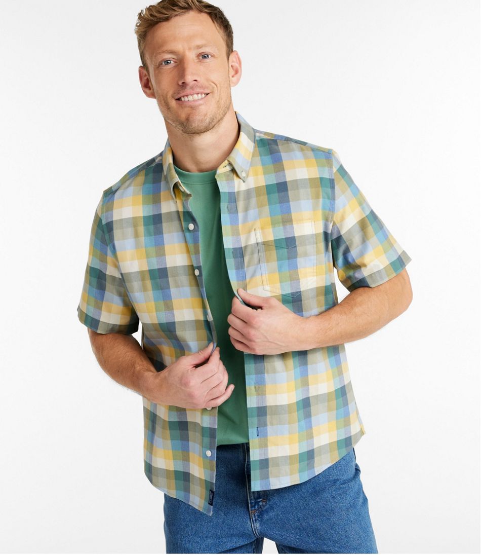 Men's Comfort Stretch® Oxford, Slightly Fitted Untucked Fit, Short-Sleeve, Plaid - L.L.Bean Customer Favorite