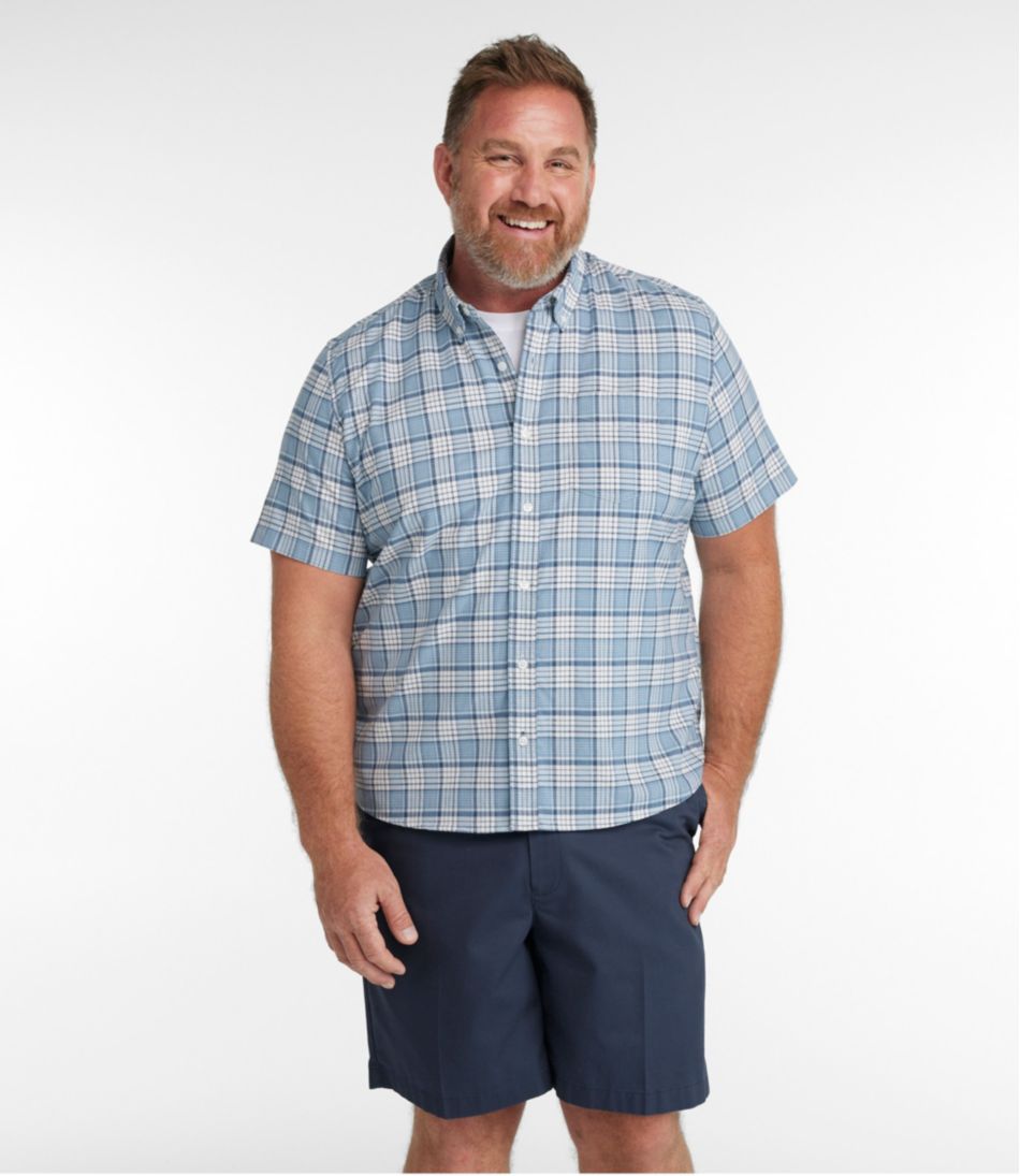 Men's Comfort Stretch® Oxford, Slightly Fitted Untucked Fit, Short-Sleeve, Plaid - L.L.Bean Customer Favorite