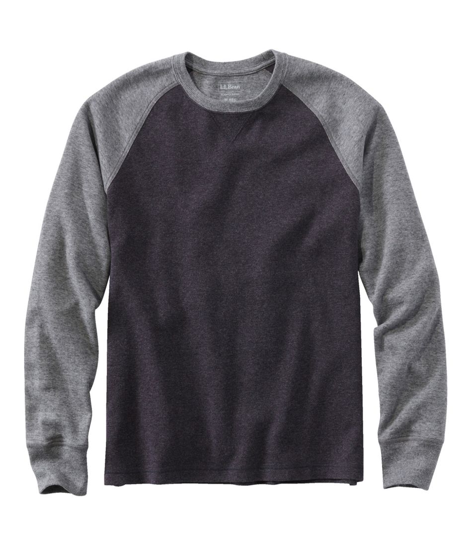 Men's Washed Cotton Double-Knit Crewneck, Slightly Fitted Long-Sleeve Colorblock - L.L.Bean Customer Favorite