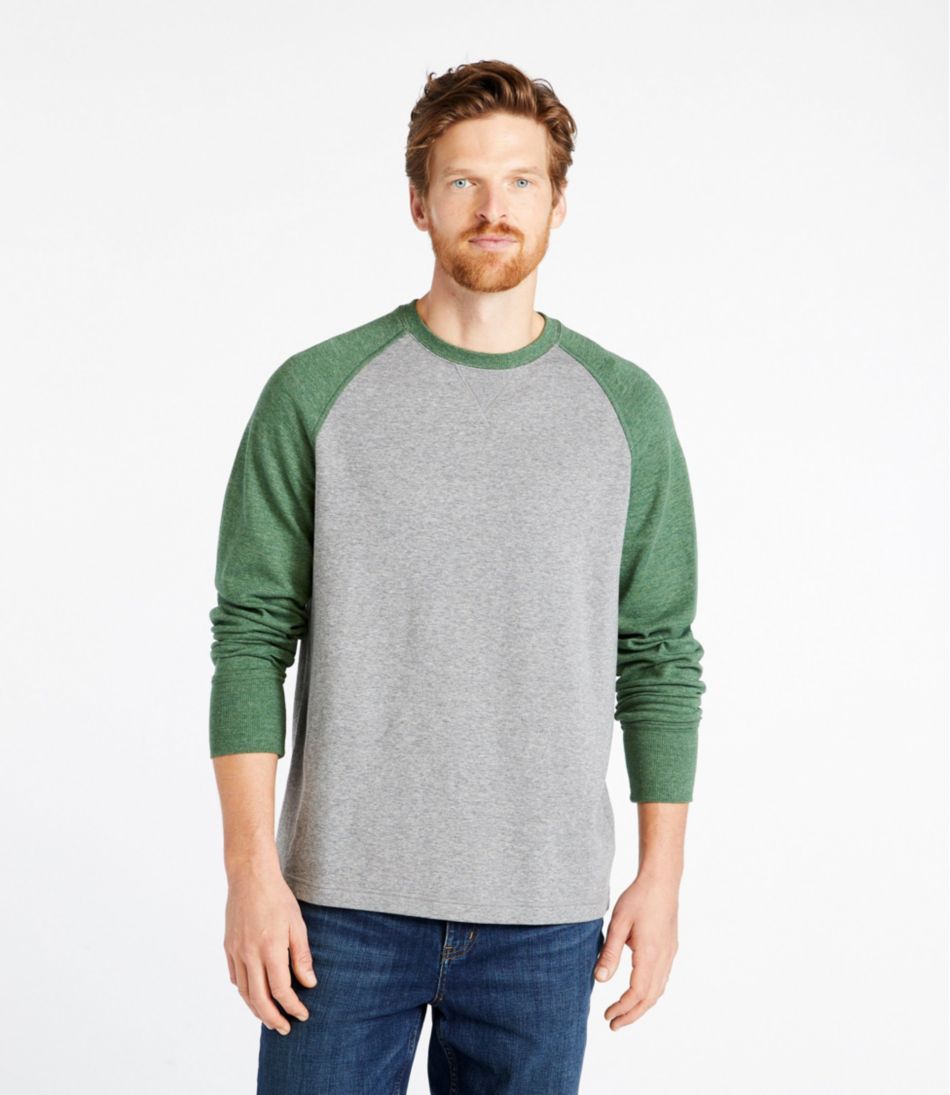 Men's Washed Cotton Double-Knit Crewneck, Slightly Fitted Long-Sleeve Colorblock - L.L.Bean Customer Favorite