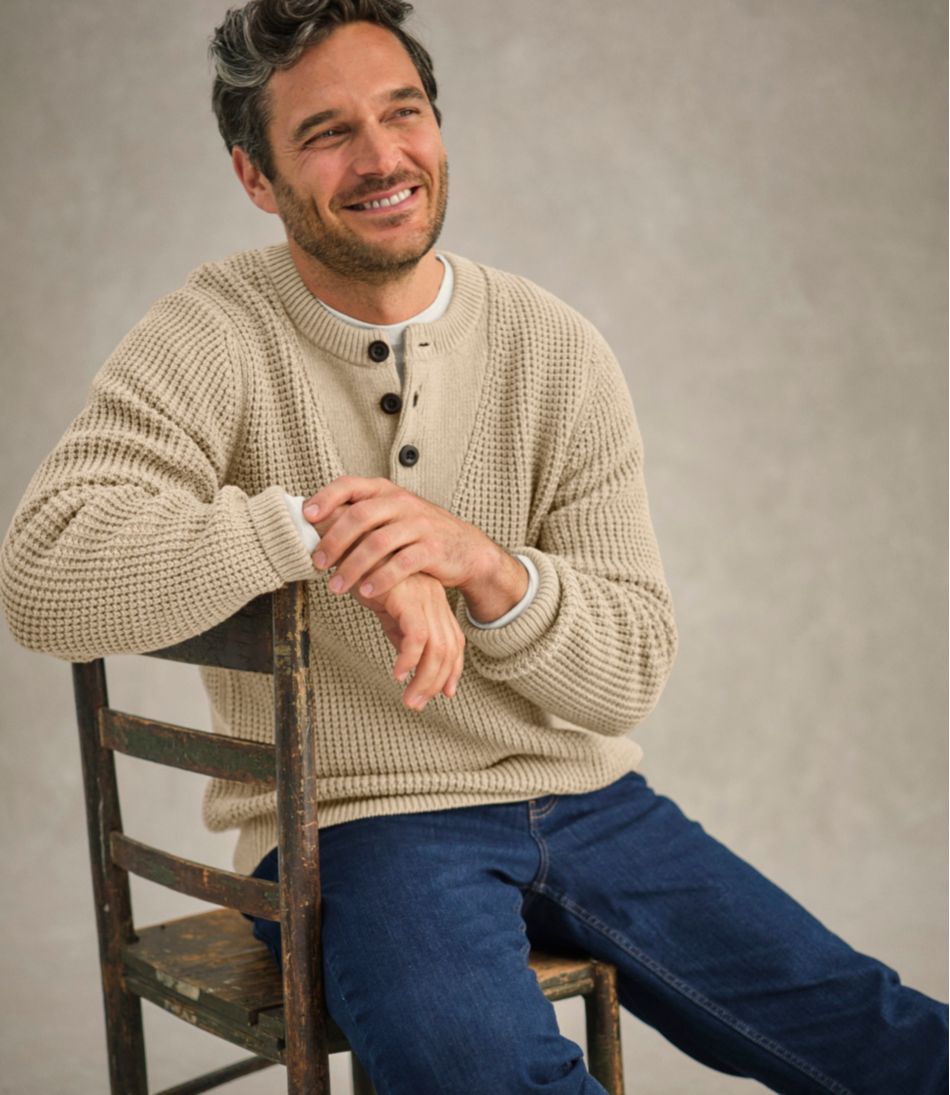 Men's L.L.Bean Organic Cotton Waffle Sweater, Henley - L.L.Bean Classic