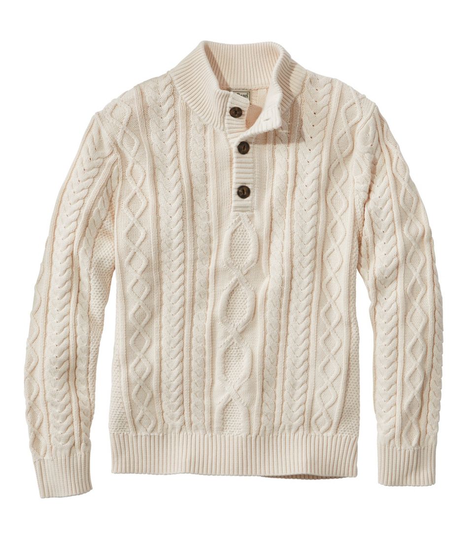 Men's Bean's Heritage Soft Cotton Fisherman Sweater, Button-Mock - L.L.Bean Customer Favorite