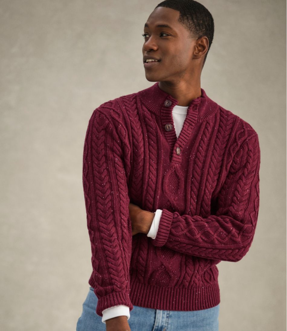 Men's Bean's Heritage Soft Cotton Fisherman Sweater, Button-Mock - L.L.Bean Customer Favorite