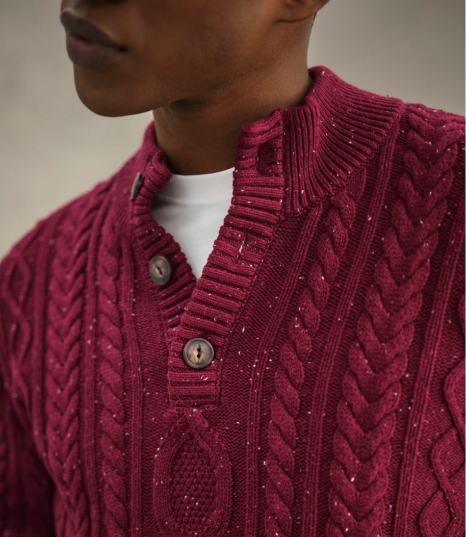 Men's Bean's Heritage Soft Cotton Fisherman Sweater, Button-Mock - L.L.Bean Customer Favorite
