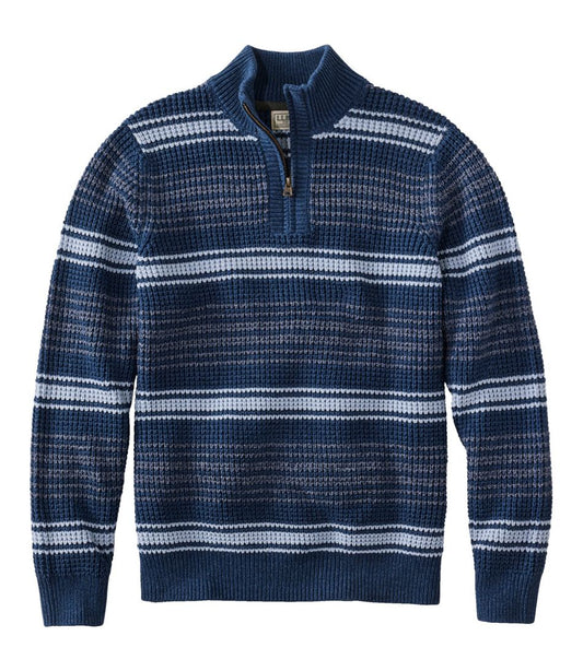 Men's Organic Cotton Waffle Sweater, Quarter Zip, Stripe - L.L.Bean Classic