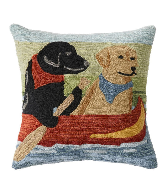Indoor/Outdoor Hooked Pillow, Dogs in Canoe - L.L.Bean Customer Favorite