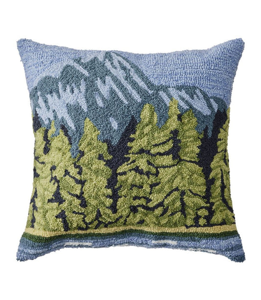 Indoor/Outdoor Hooked Pillow, Lakeside Mountain Scene - L.L.Bean Value