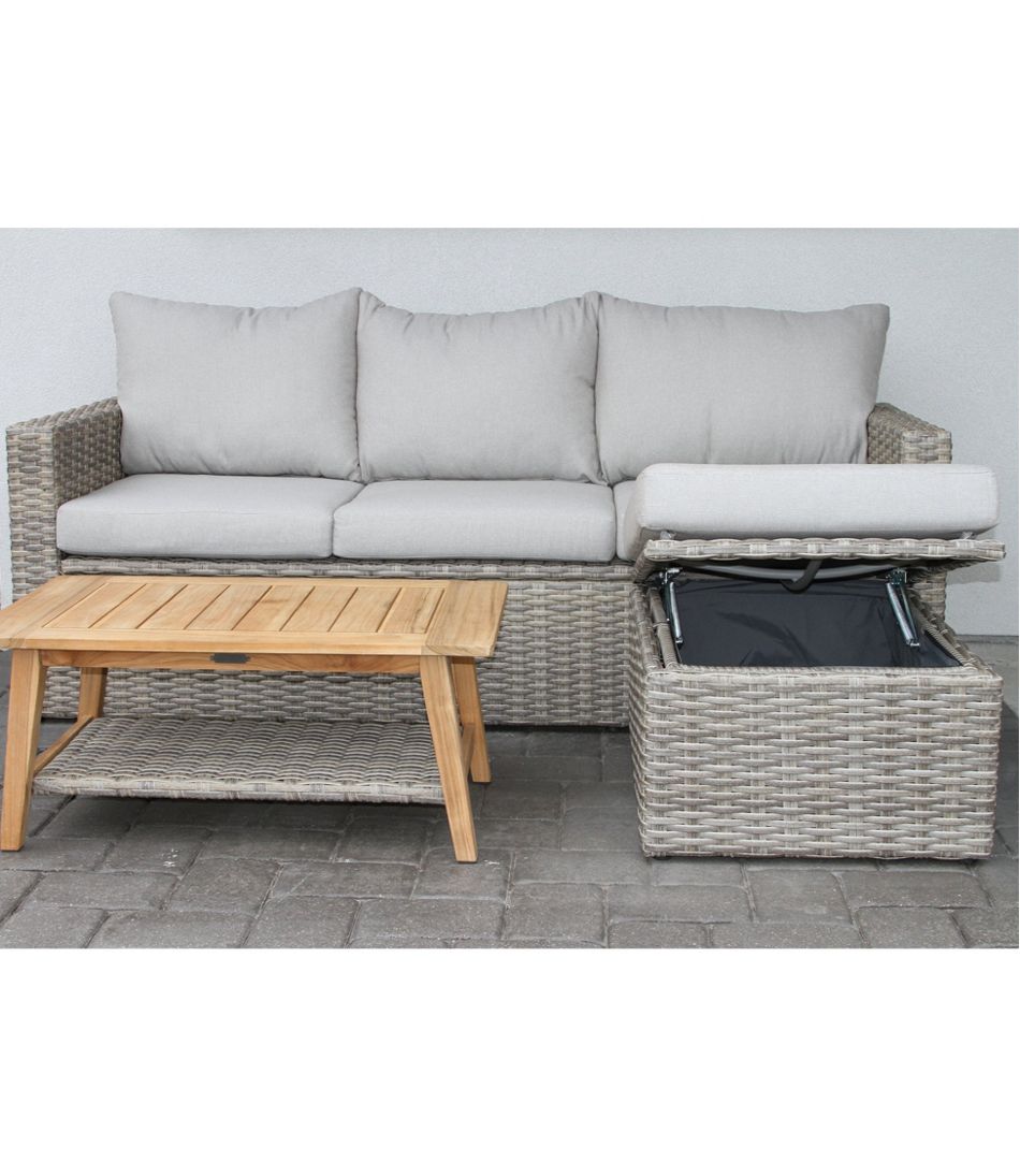 Wicker Storage Sofa and Teak Coffee Table Set - L.L.Bean Latest