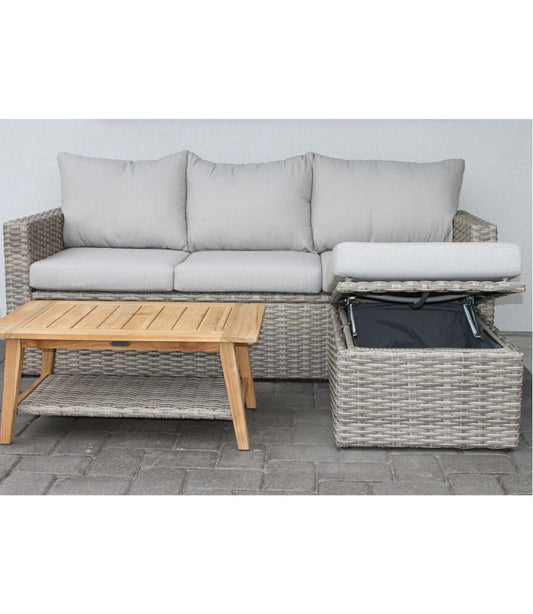 Wicker Storage Sofa and Teak Coffee Table Set - L.L.Bean Latest
