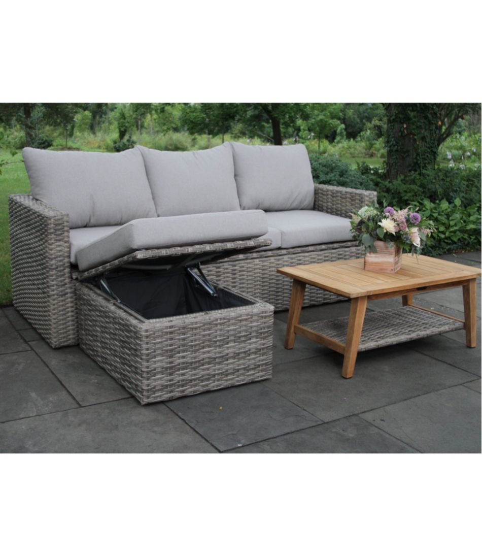 Wicker Storage Sofa and Teak Coffee Table Set - L.L.Bean Latest